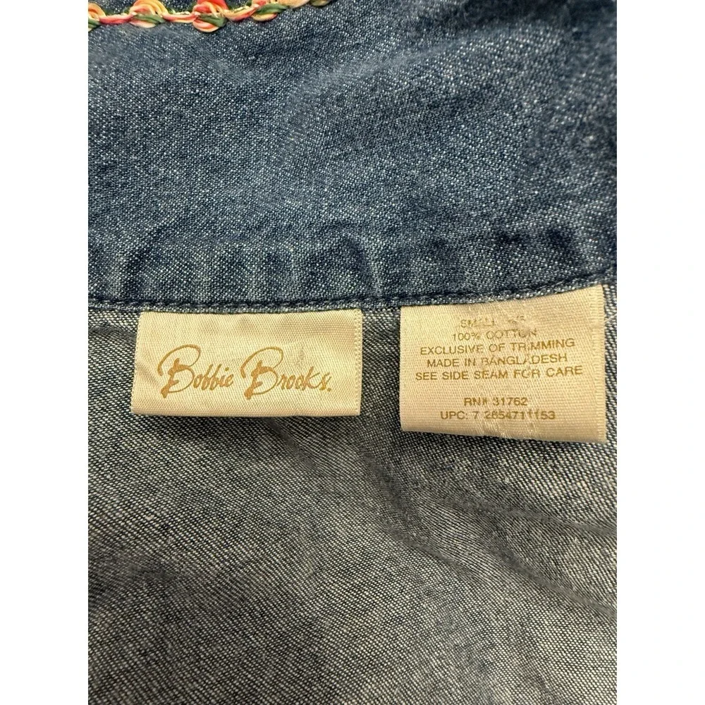 Vintage Bobbie Brooks‎ Denim Floral Embroidered Button Jacket Women's Small 4/6